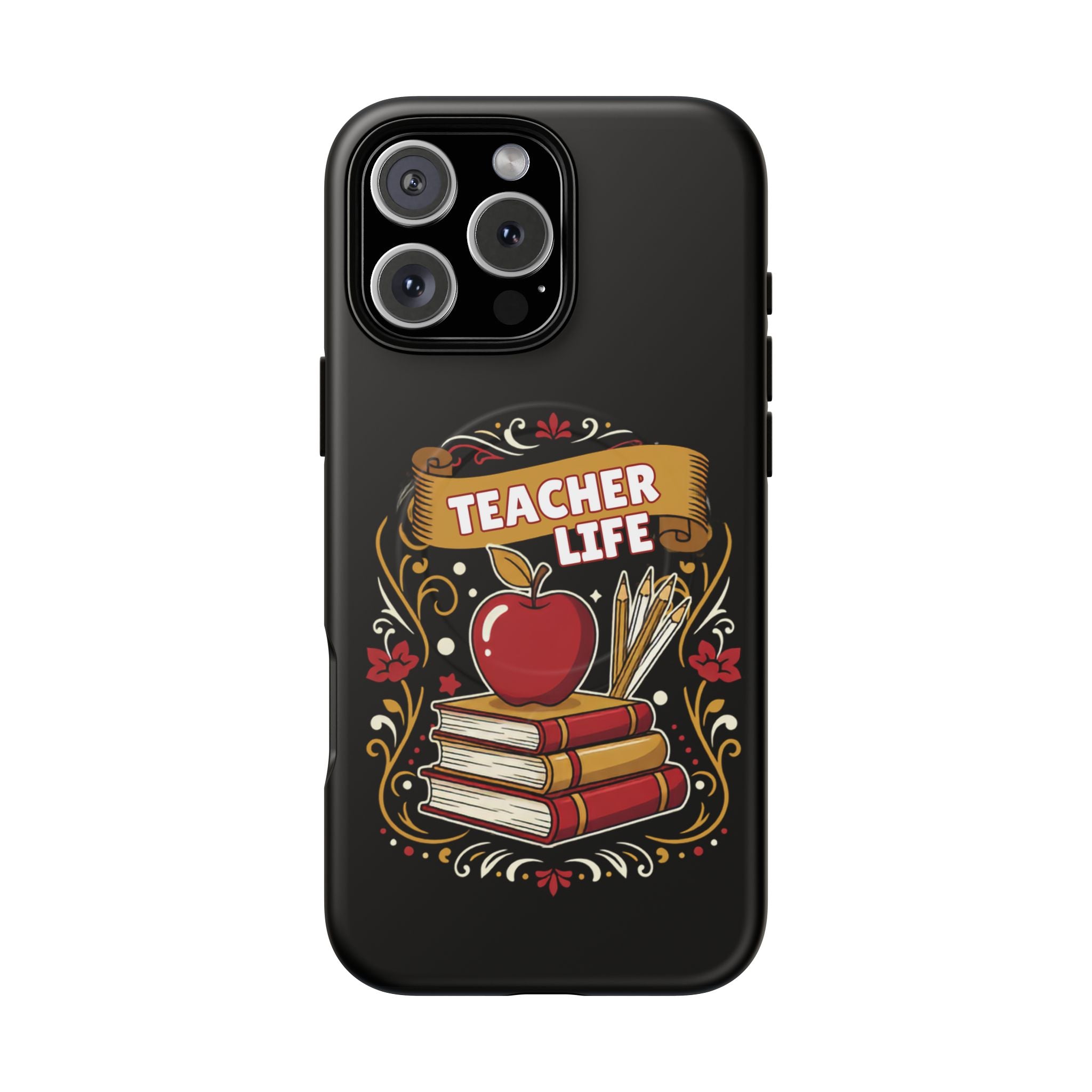 Teacher Life Phone Case - Tough Magnetic Protective Cover with Apple & Books Design