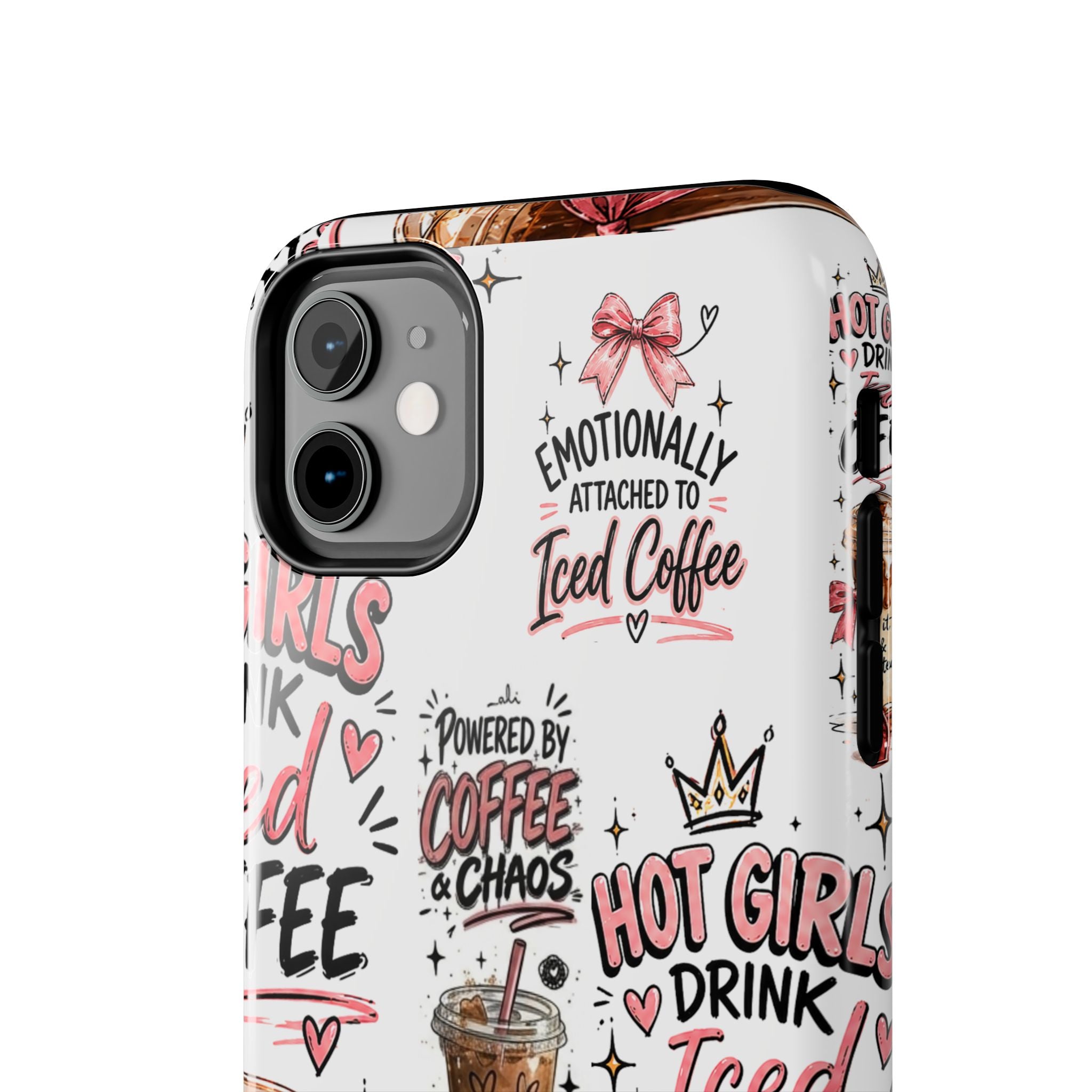 Iced Coffee Pattern Phone Case – "Powered by Coffee & Chaos" Tough Protective Case