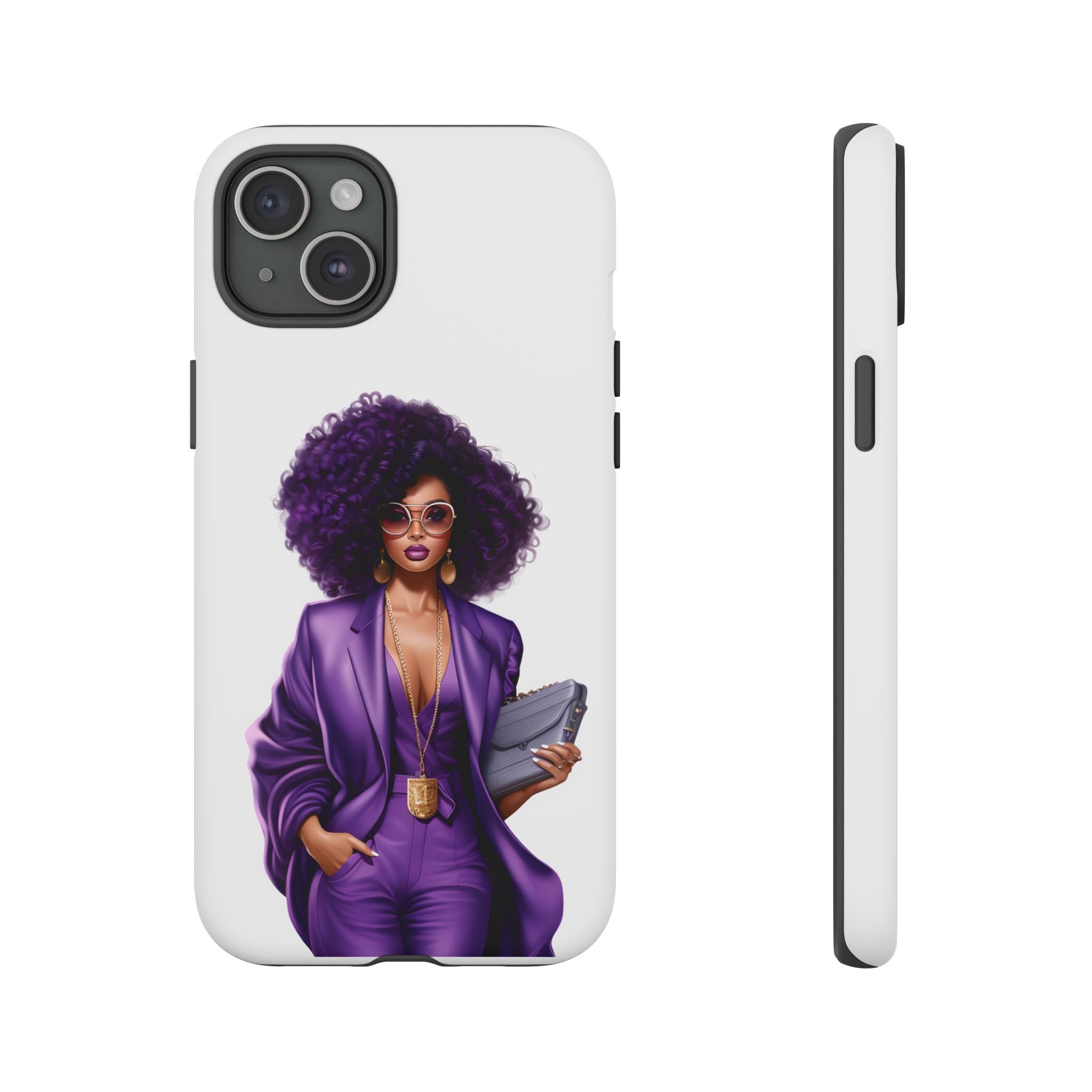 Purple Power Woman Phone Case — Afro Chic Businesswoman Protective Phone Cover
