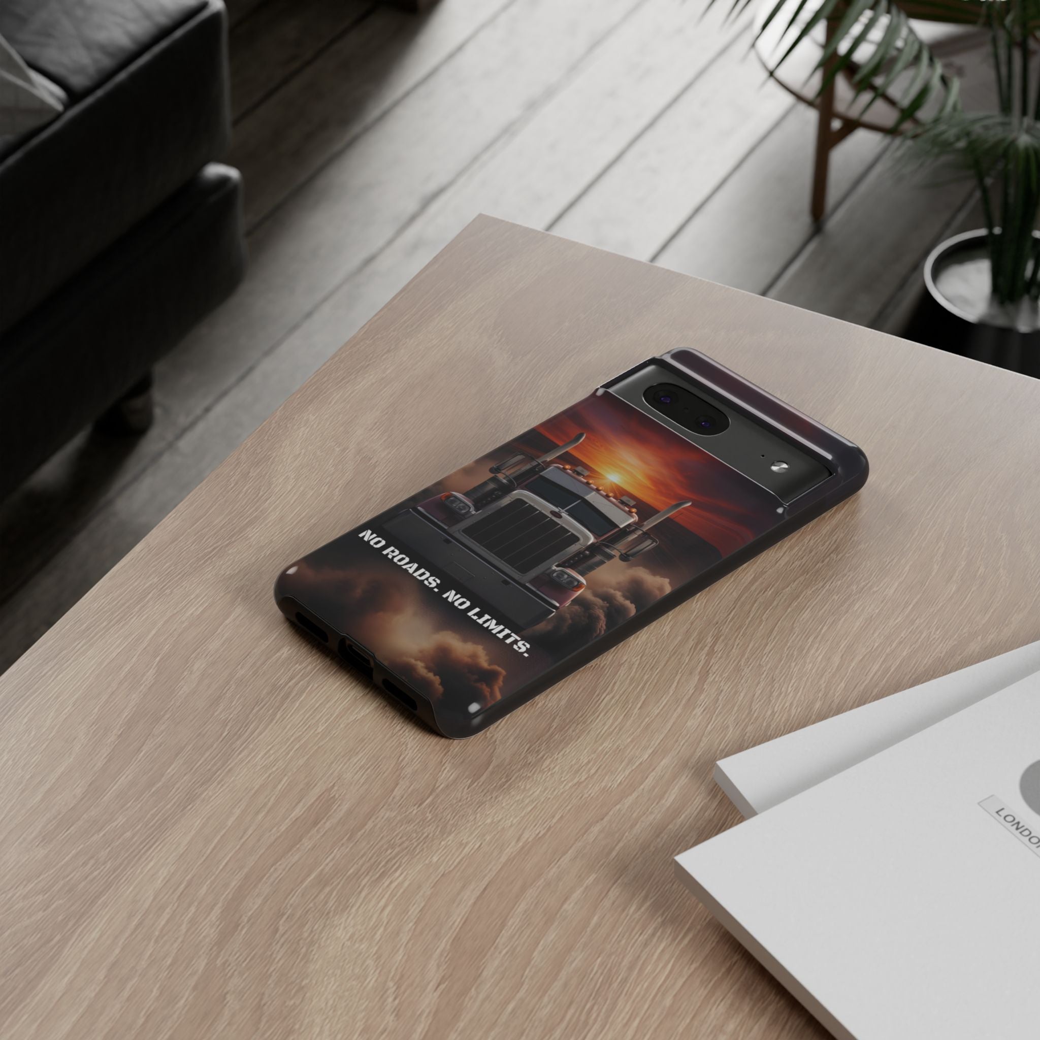 Truck Phone Case — "No Roads. No Limits." Sunset Semi Truck Protective Case