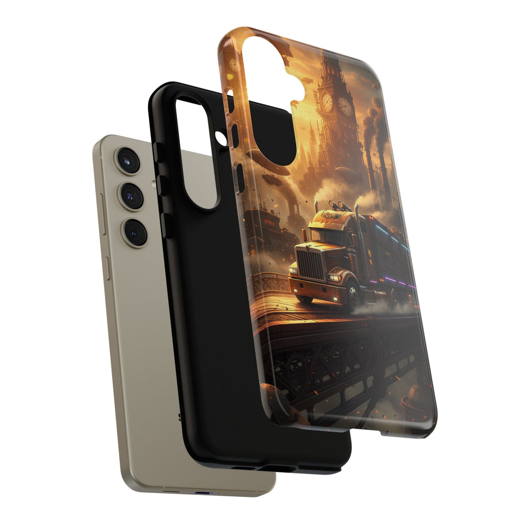 Steampunk Freightliner Phone Case — Rugged Trucking Cityscape iPhone Cover