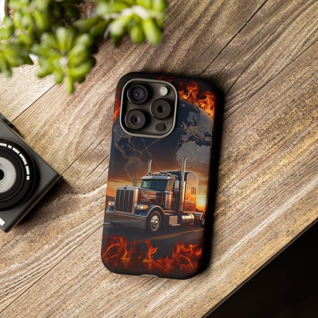 Truck Flames Phone Case — Bold Semi-Truck Globe Design
