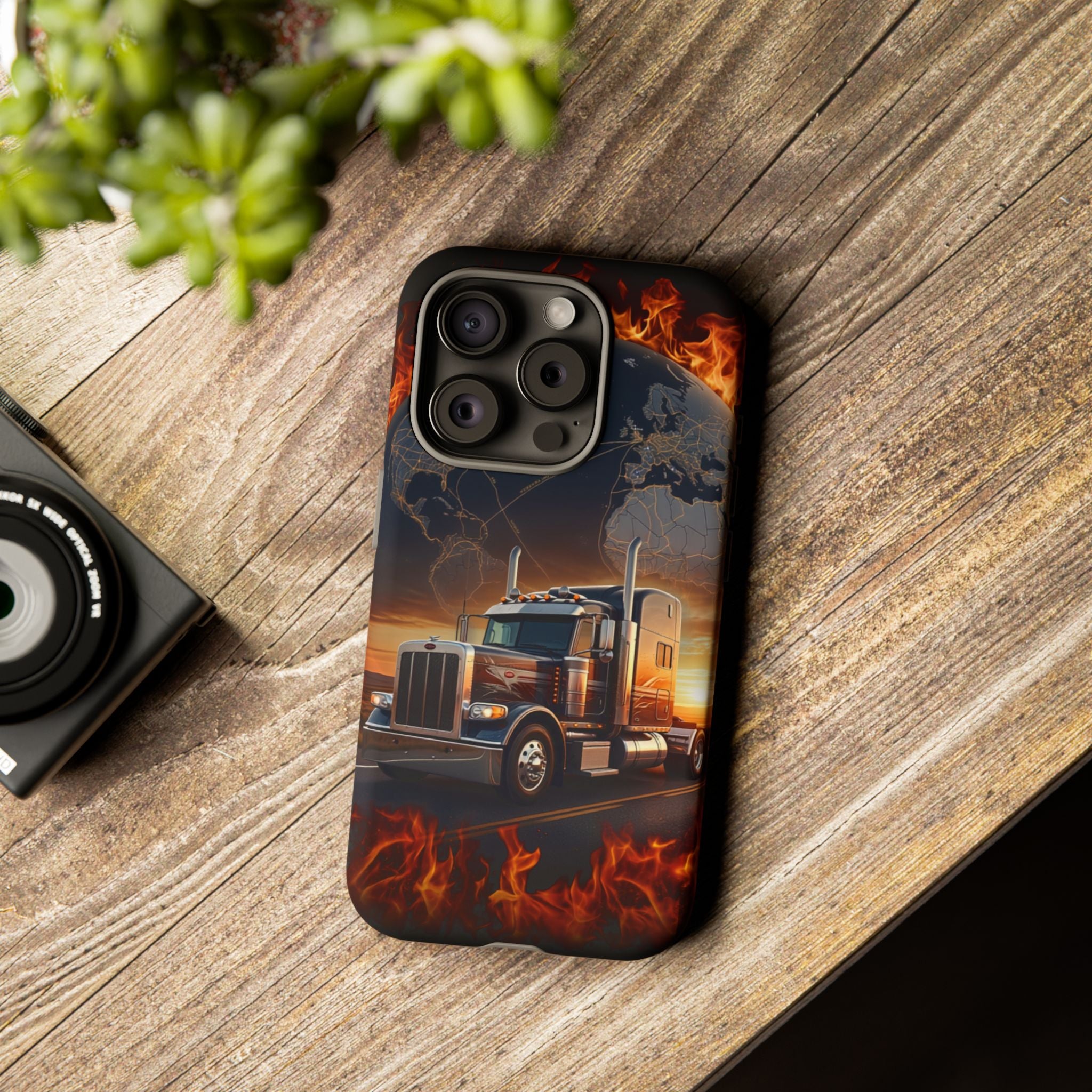 Truck Flames Phone Case — Bold Semi-Truck Globe Design