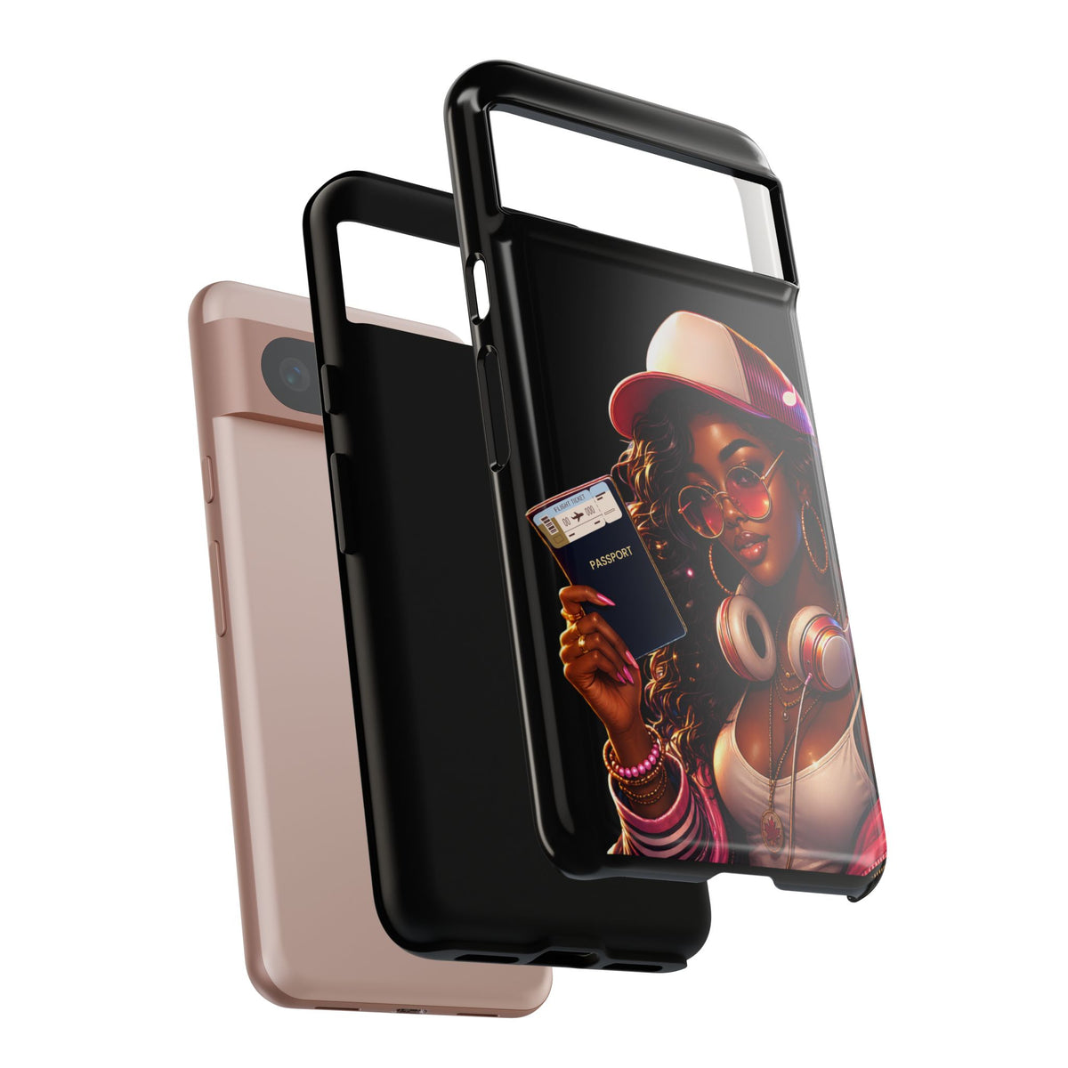 Tough Case – Stylized Urban Girl Phone Case with Headphones & Passport
