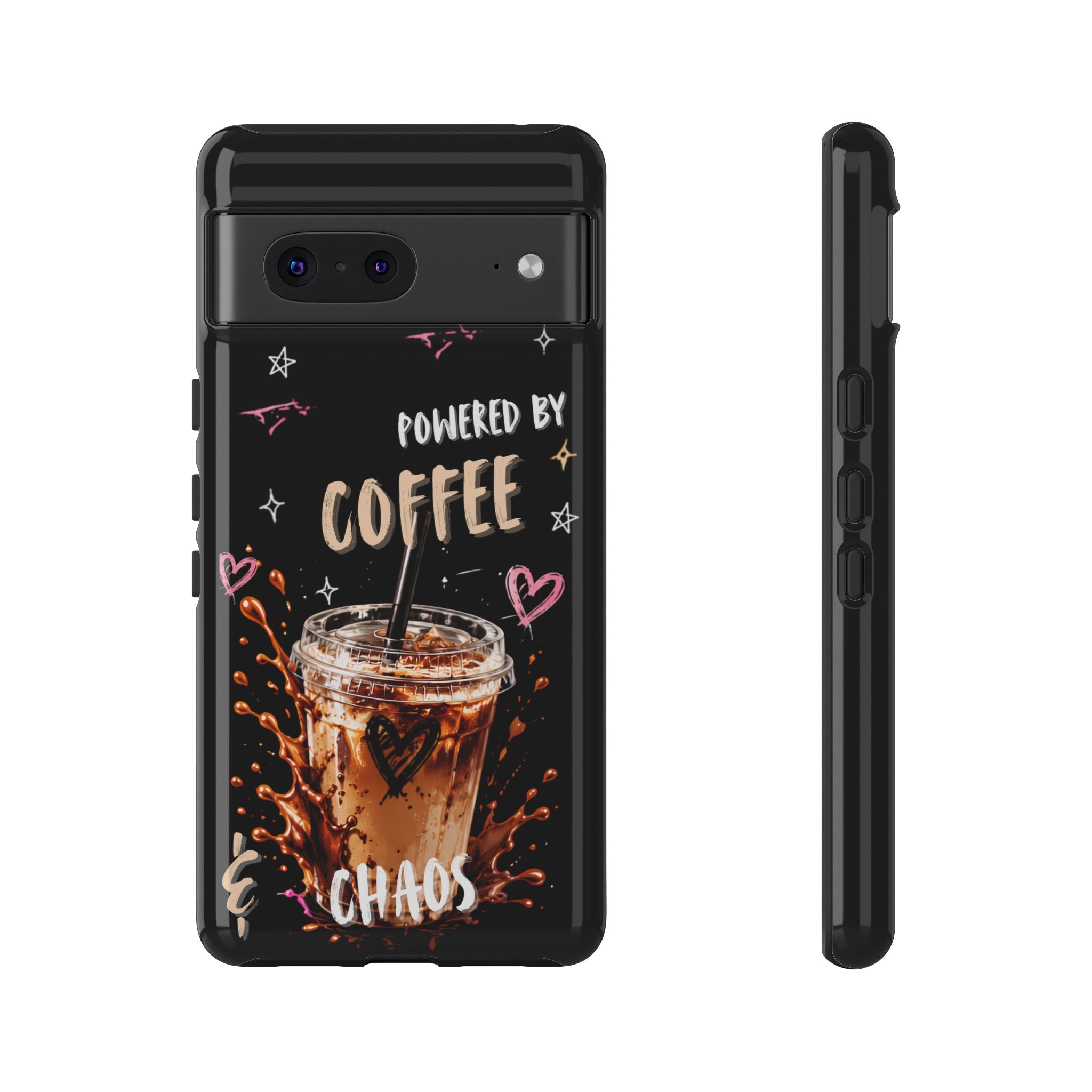 Phone Case — "Powered by Coffee & Chaos" Iced Coffee Protective Cover