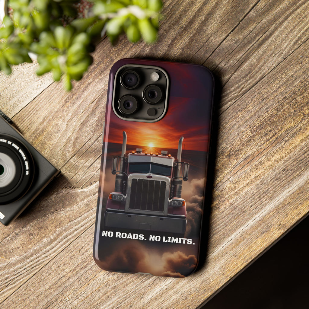 Truck Phone Case — "No Roads. No Limits." Sunset Semi Truck Protective Case