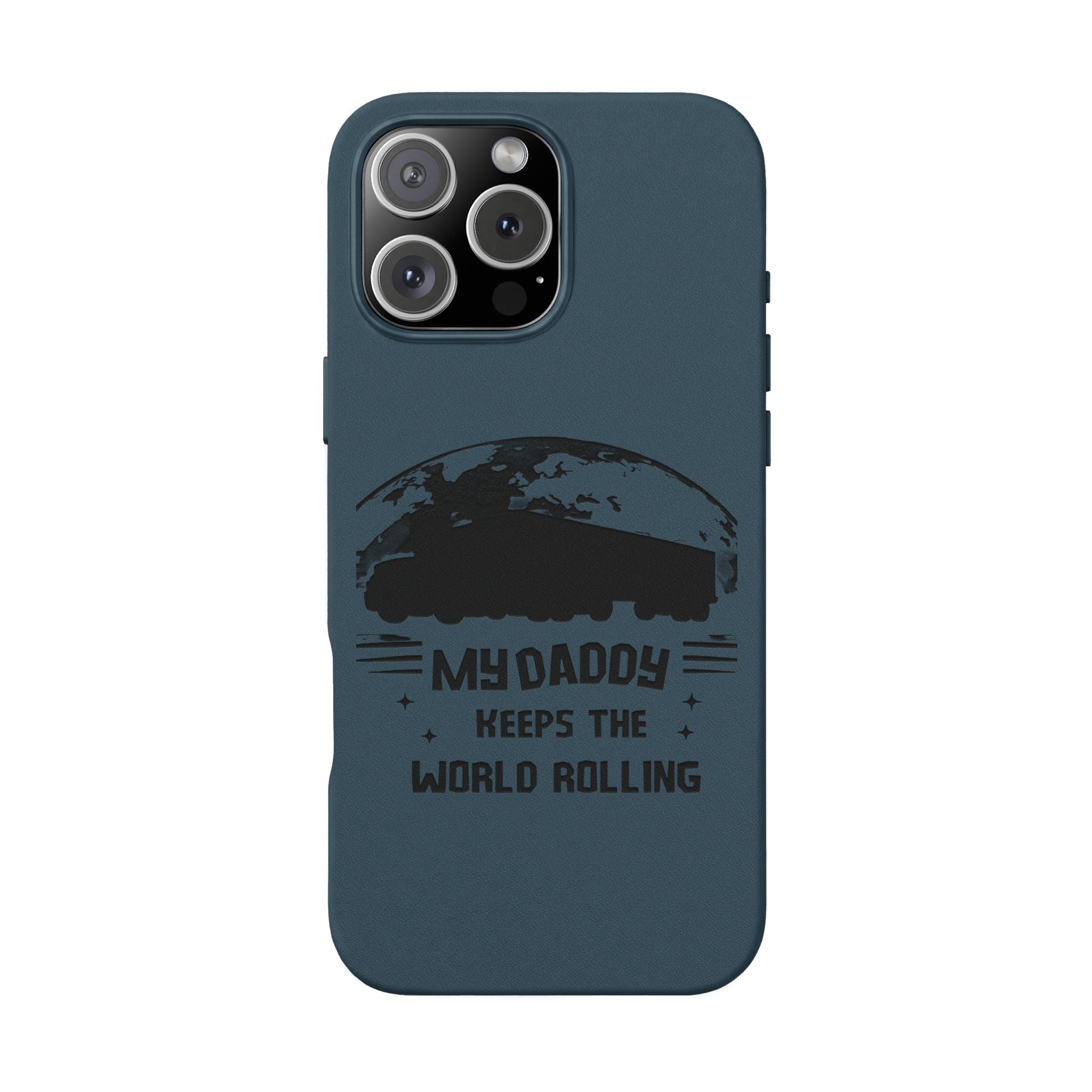 Engraved PU Leather Phone Case — 'Mhdaddy Keeps the World Rolling' Vintage Van Design