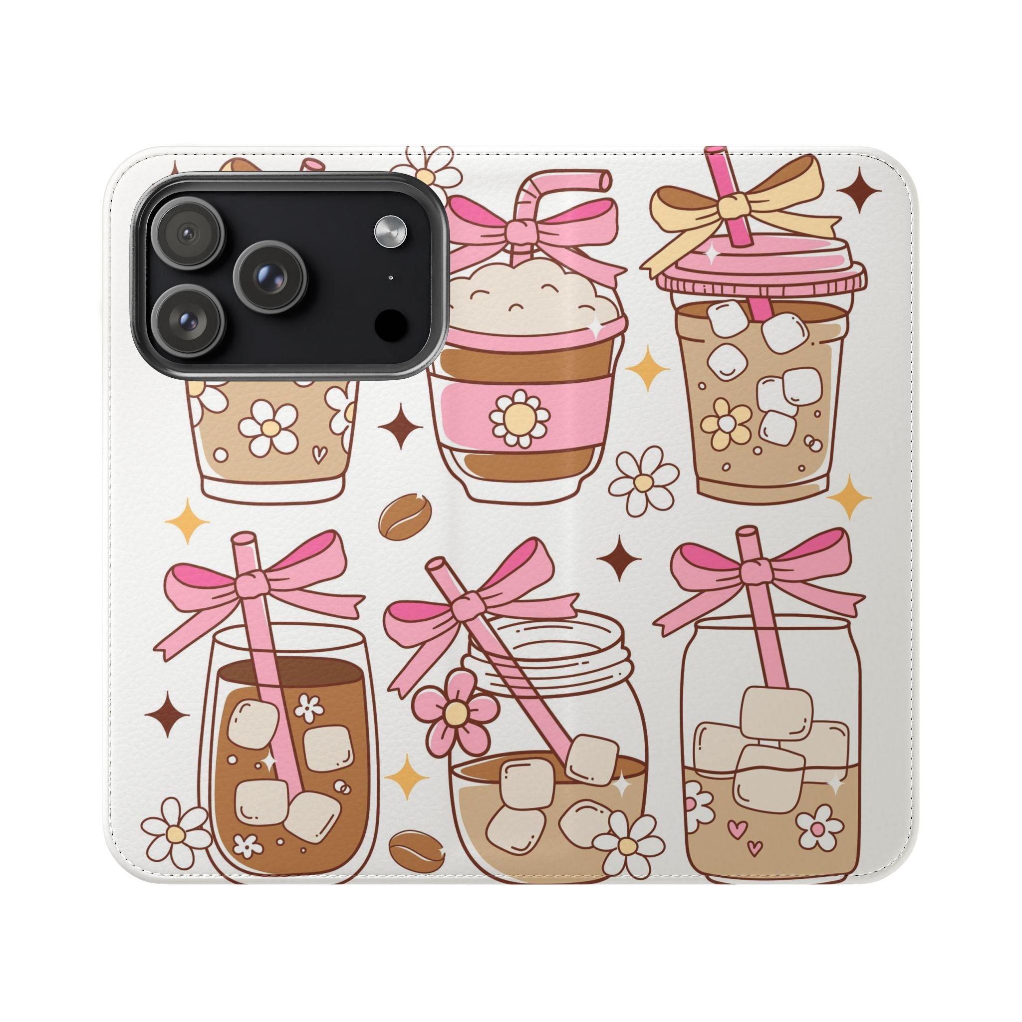 Cute Coffee & Latte Flip Phone Case – Cozy Boba & Dessert Wallet Cover