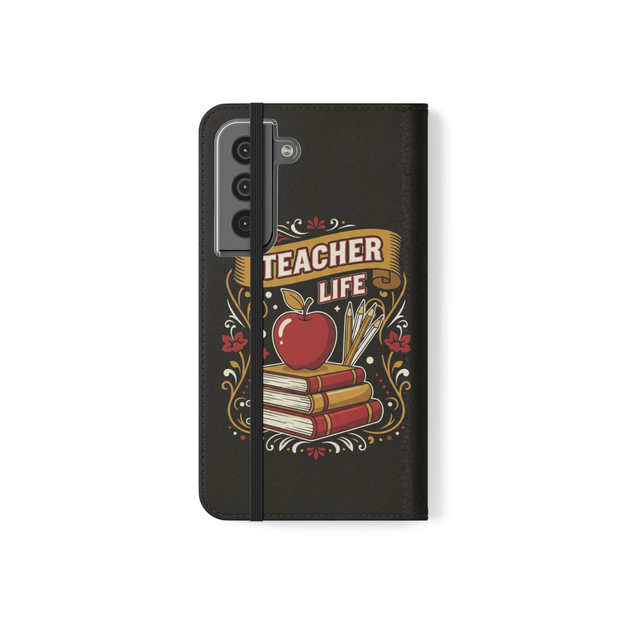 Teacher Life Flip Phone Case – Wallet Folio with Apple & Books Design
