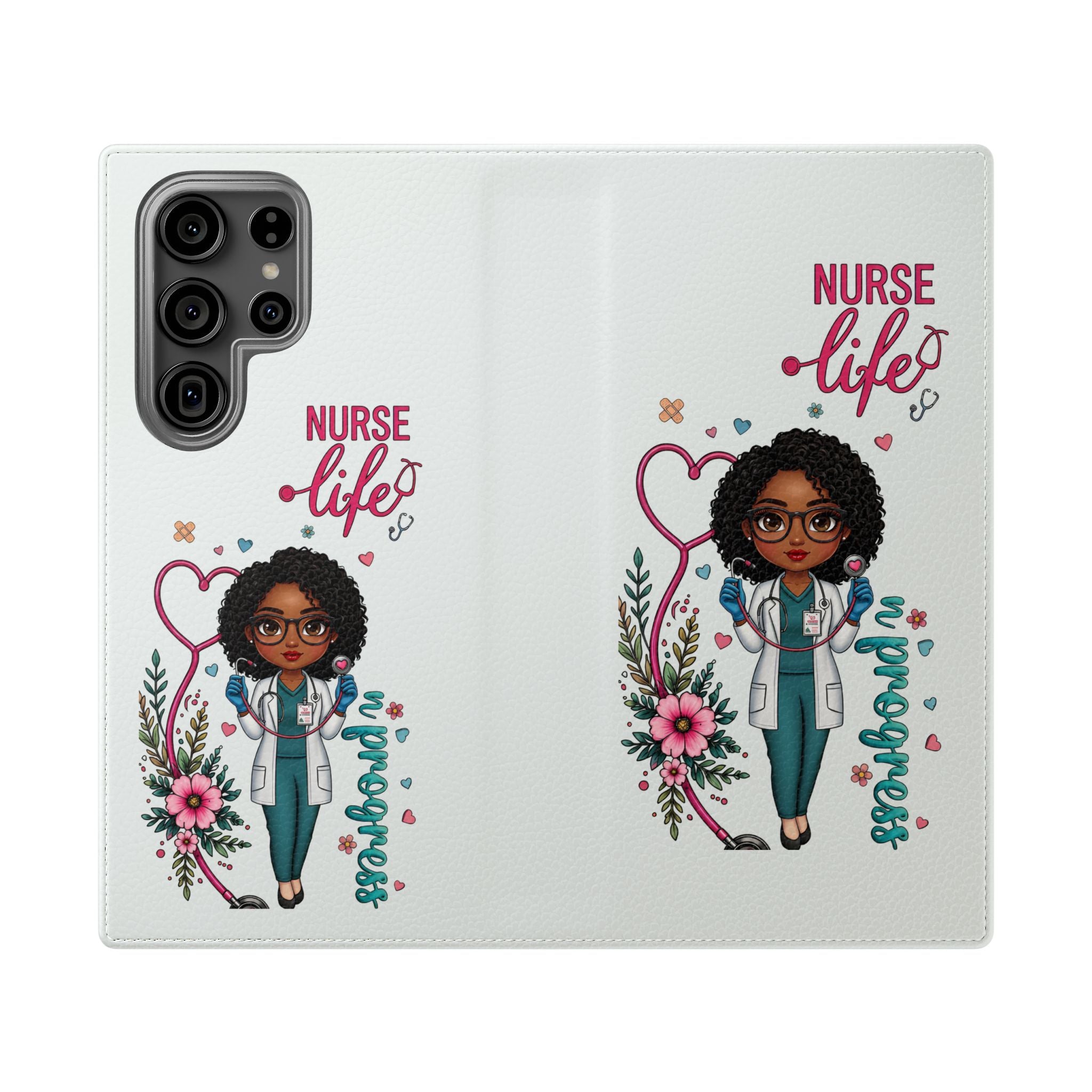 Nurse Life Floral Flip Phone Case - Medical RN Wallet Cover