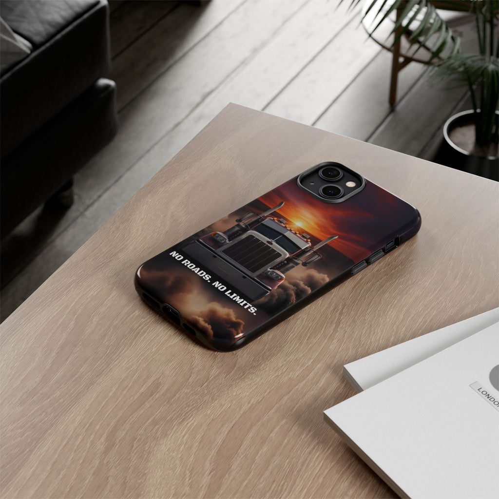Truck Phone Case — "No Roads. No Limits." Sunset Semi Truck Protective Case