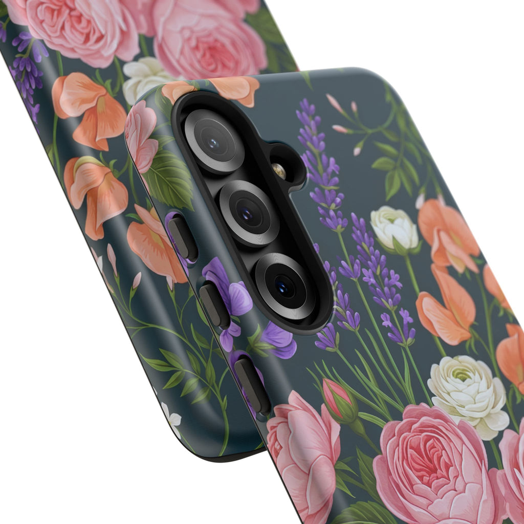 Floral Bouquet Phone Case — Vintage Roses & Lavender Protective Cover