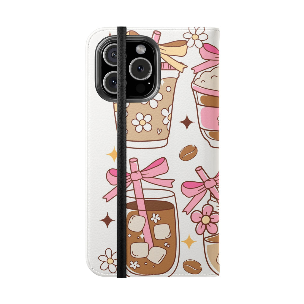 Cute Coffee & Latte Flip Phone Case – Cozy Boba & Dessert Wallet Cover