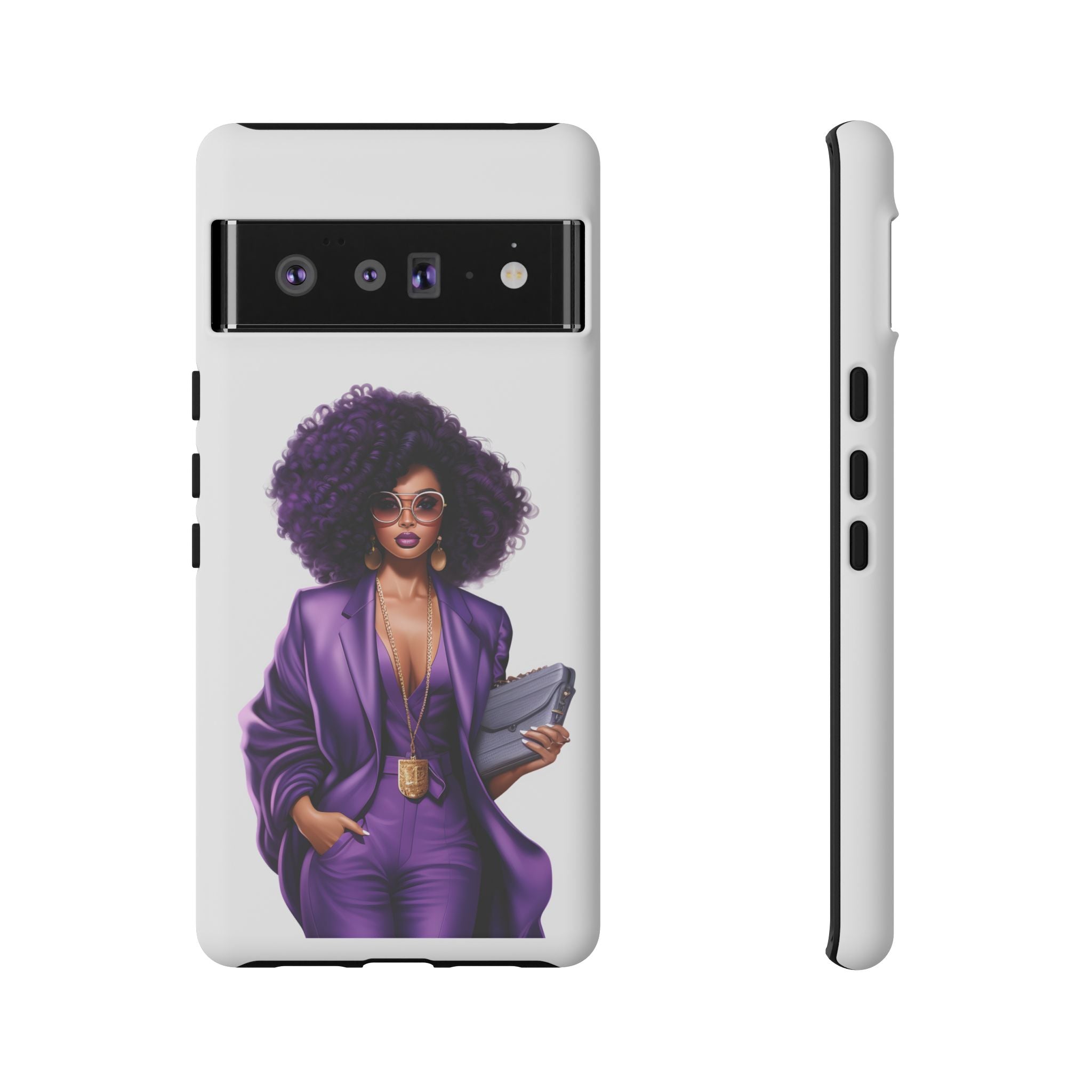 Purple Power Woman Phone Case — Afro Chic Businesswoman Protective Phone Cover
