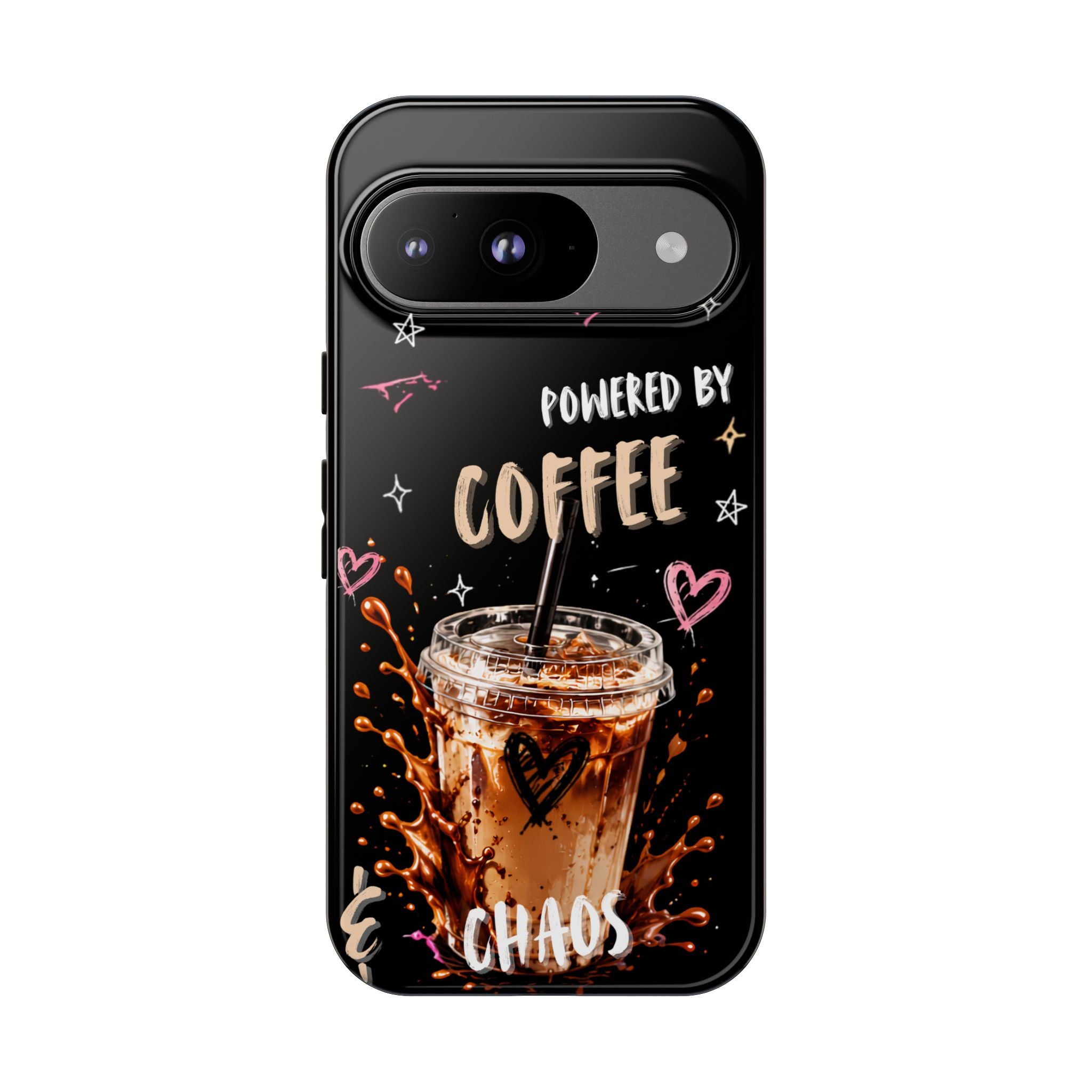 Phone Case — "Powered by Coffee & Chaos" Iced Coffee Protective Cover