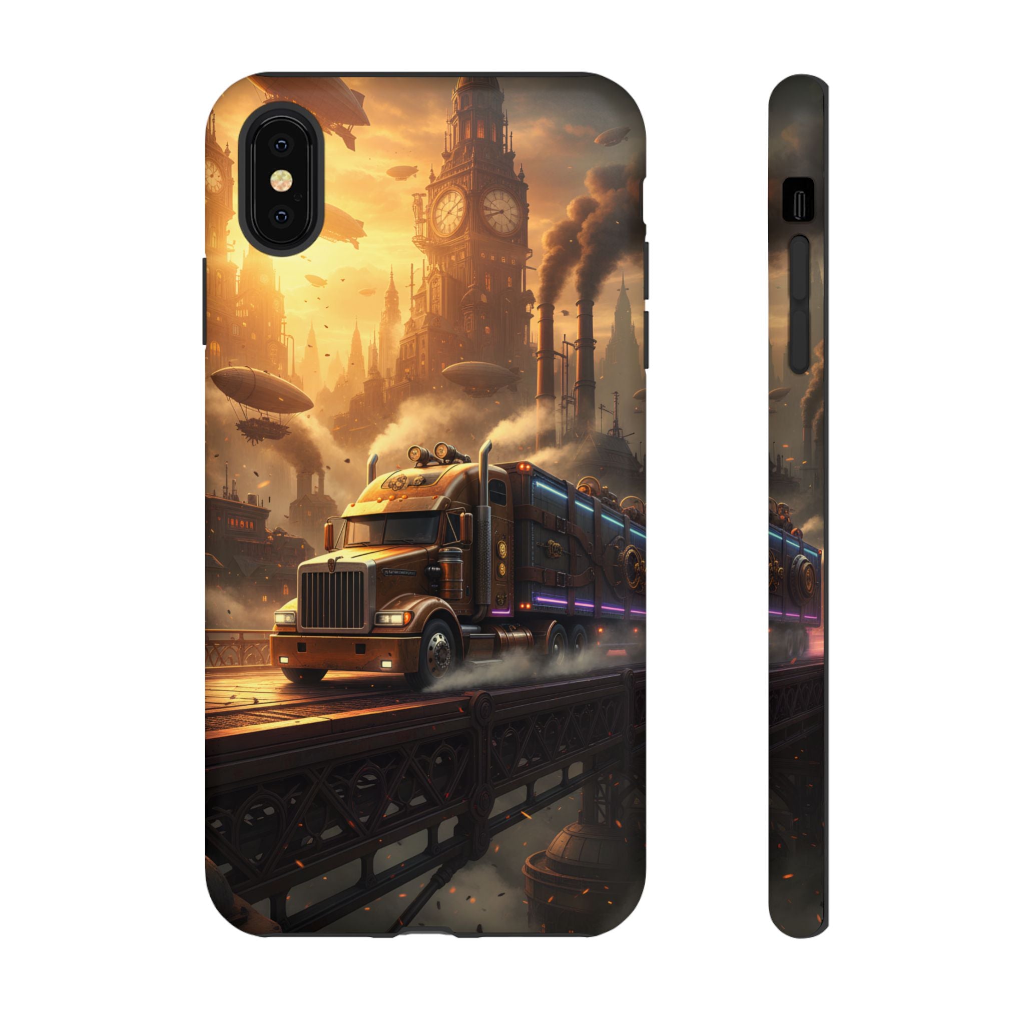 Steampunk Freightliner Phone Case — Rugged Trucking Cityscape iPhone Cover