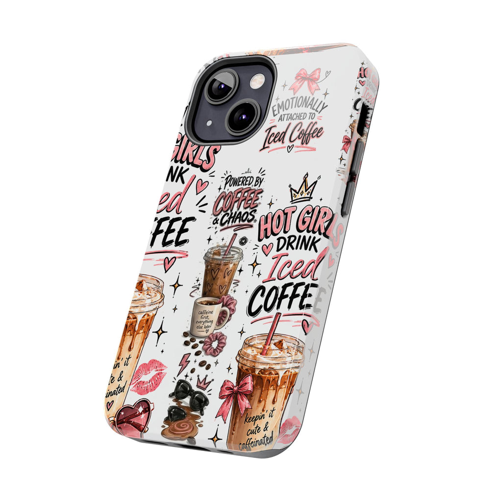 Iced Coffee Pattern Phone Case – "Powered by Coffee & Chaos" Tough Protective Case