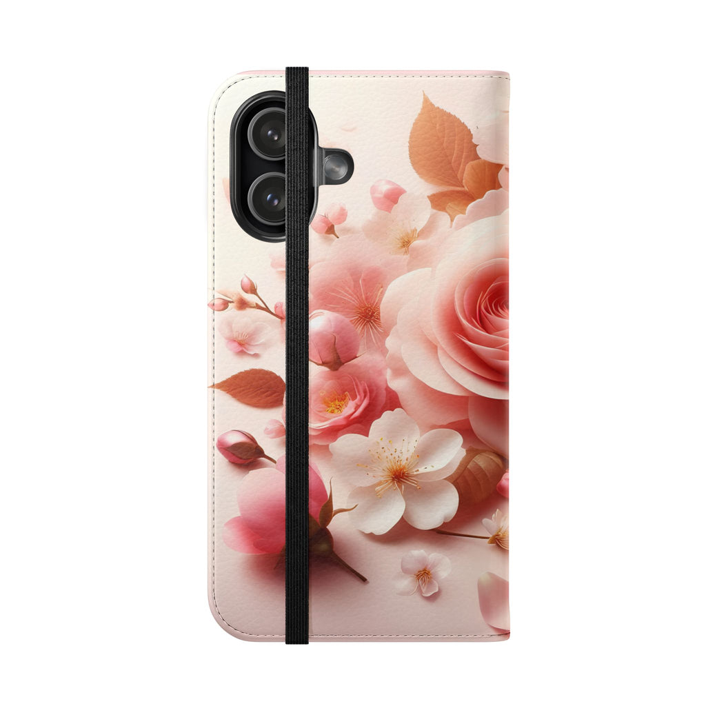 Floral Rose Flip Case — Pink Blossom Wallet Phone Cover