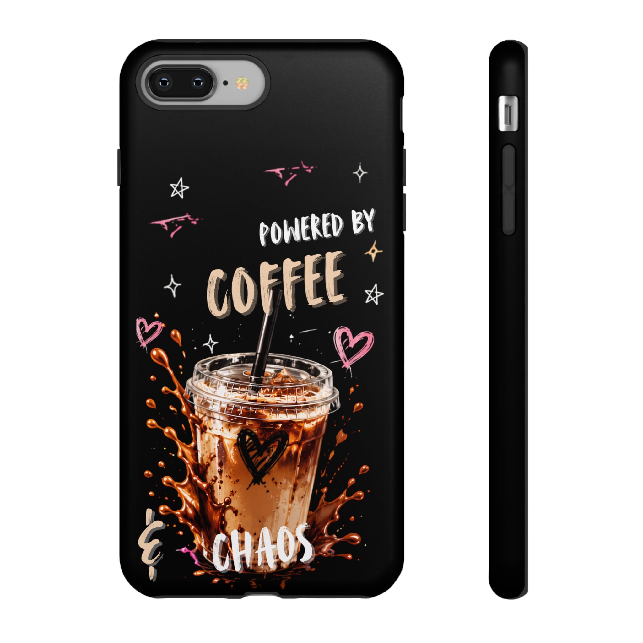 Phone Case — "Powered by Coffee & Chaos" Iced Coffee Protective Cover