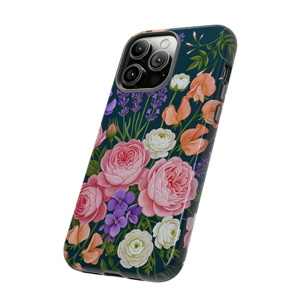Floral Bouquet Phone Case — Vintage Roses & Lavender Protective Cover