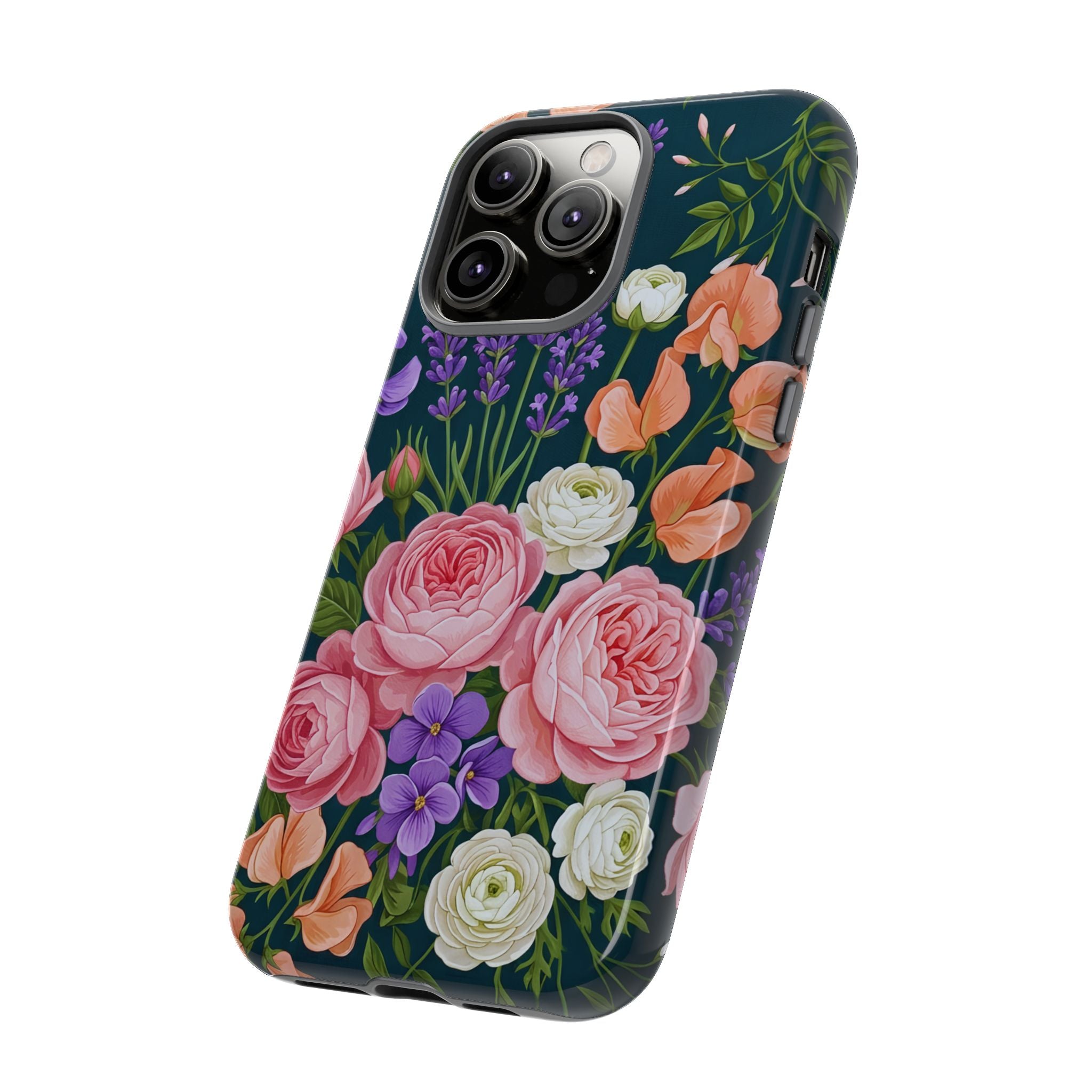 Floral Bouquet Phone Case — Vintage Roses & Lavender Protective Cover
