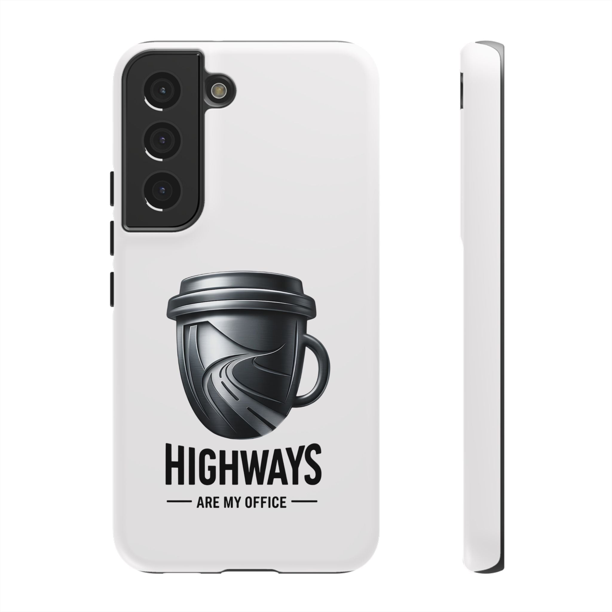 Hard Shell Phone Case — “Highways Are My Office” Travel Coffee Design