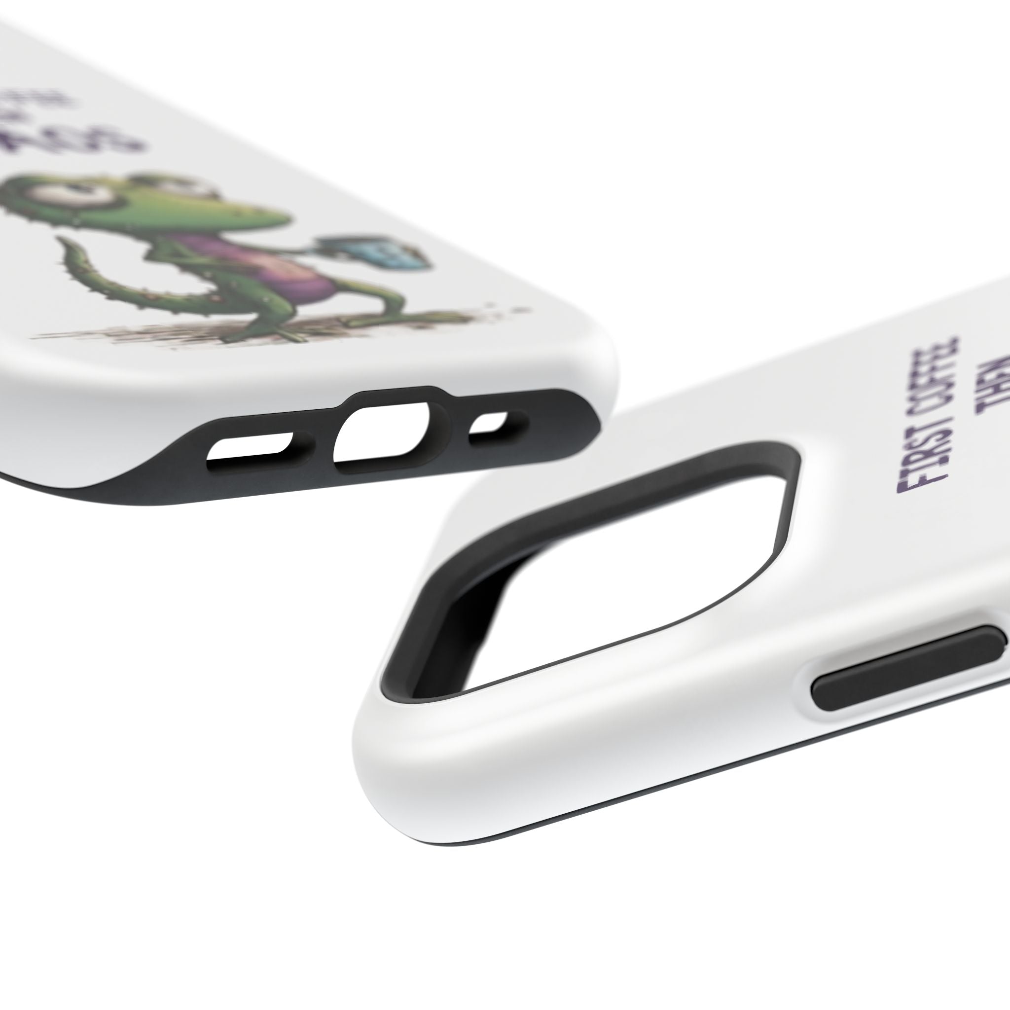 Impact-Resistant Phone Case — "First Coffee Then Chaos" Cute Lizard Coffee Design
