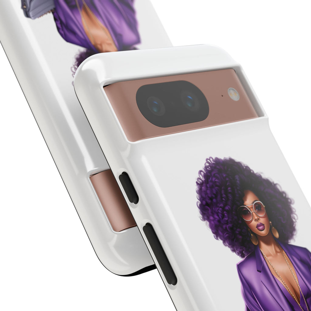 Purple Power Woman Phone Case — Afro Chic Businesswoman Protective Phone Cover