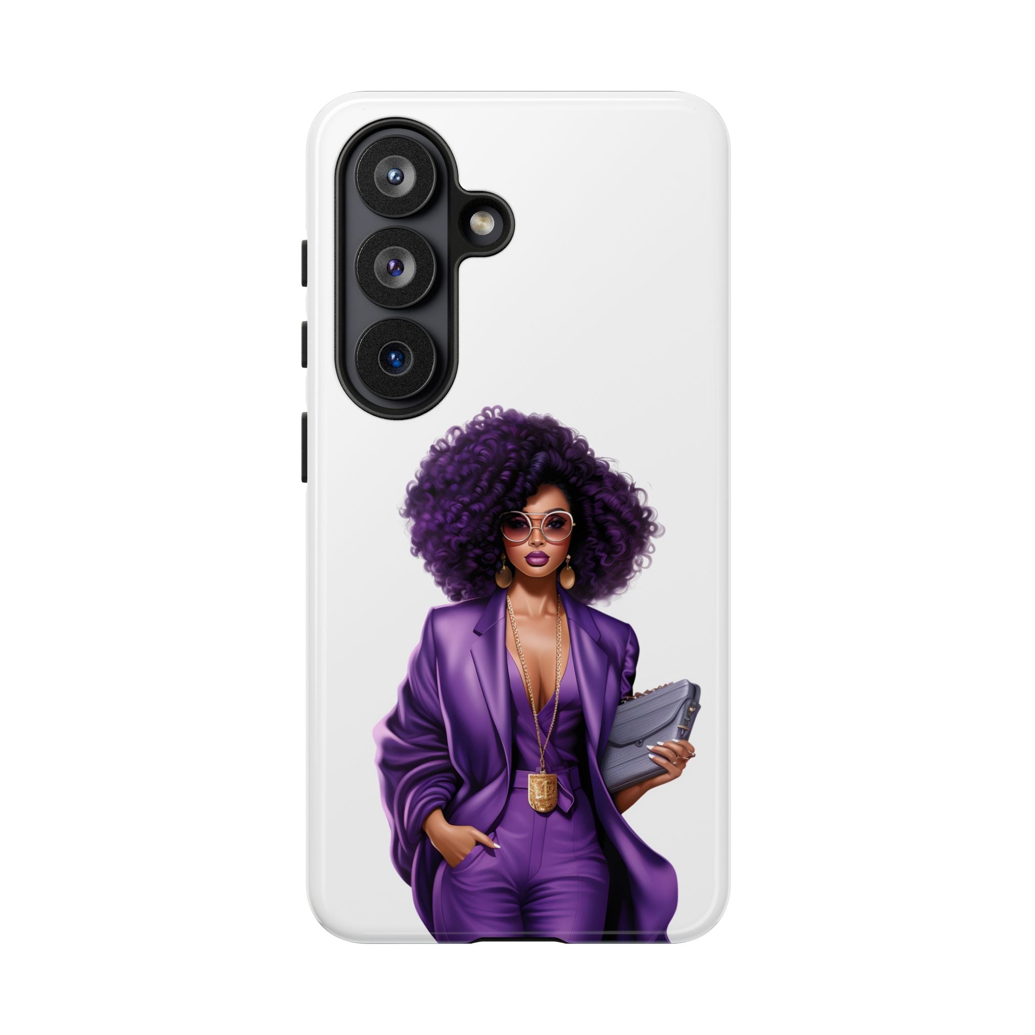 Purple Power Woman Phone Case — Afro Chic Businesswoman Protective Phone Cover