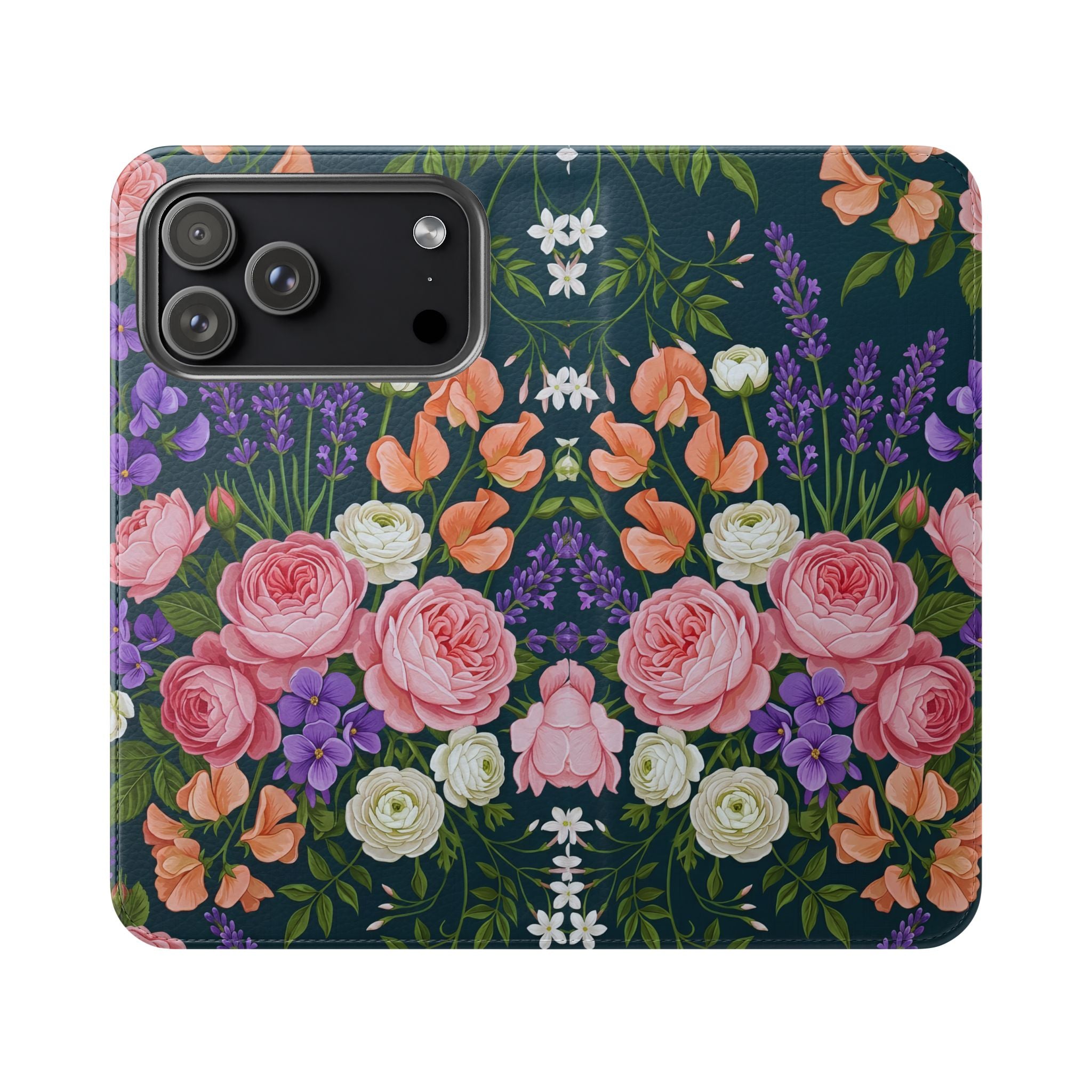 Floral Flip Phone Case -Wallet Cover with Card Slots
