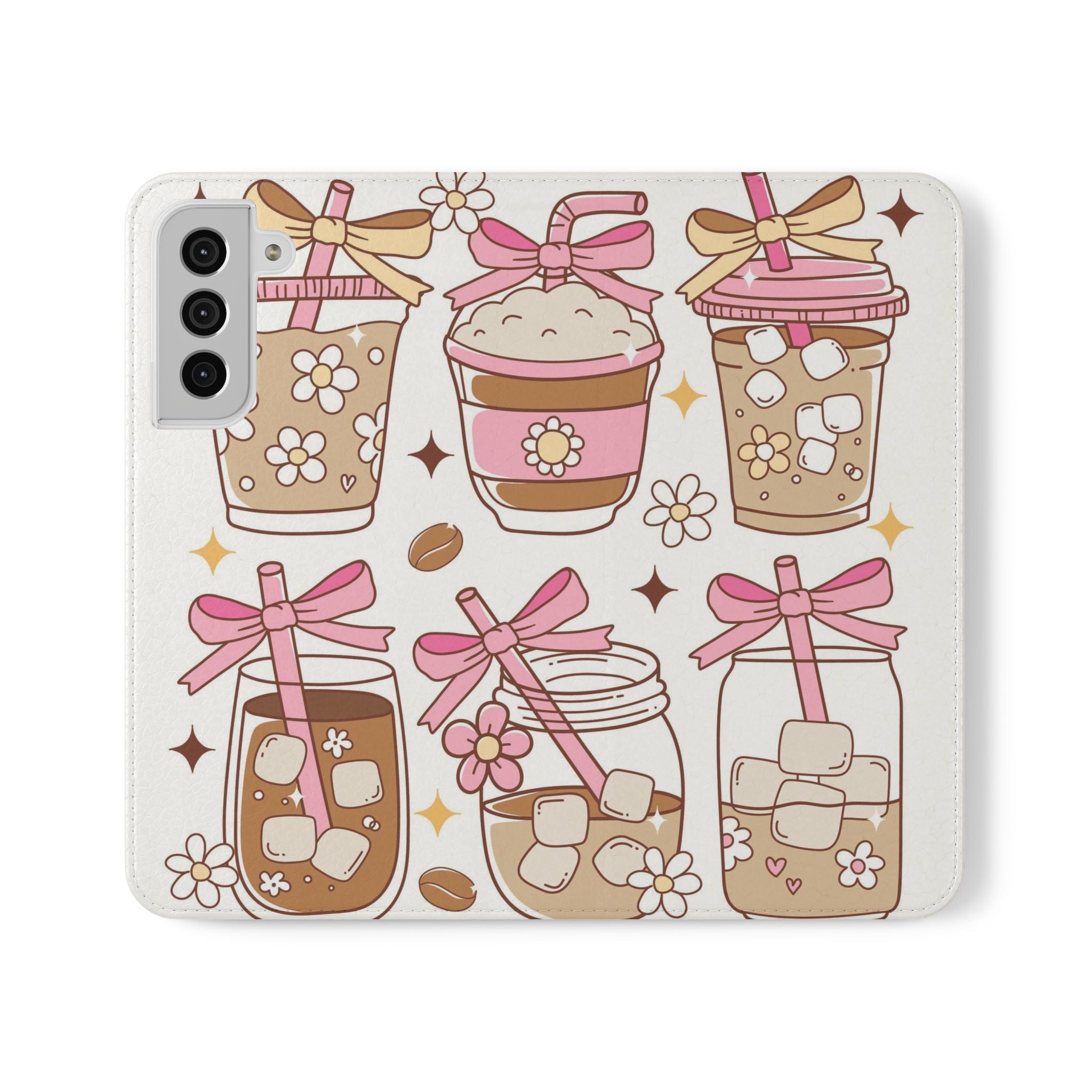Cute Coffee & Latte Flip Phone Case – Cozy Boba & Dessert Wallet Cover