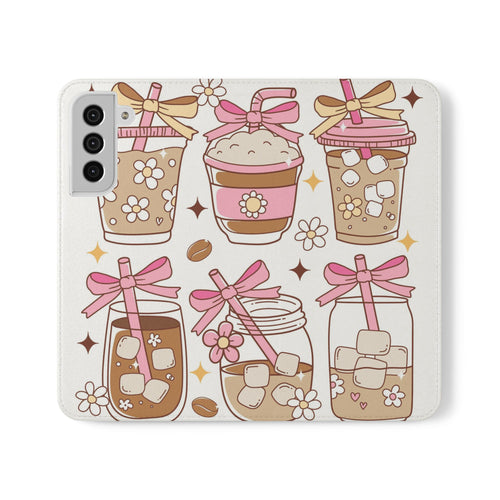 Cute Coffee & Latte Flip Phone Case – Cozy Boba & Dessert Wallet Cover