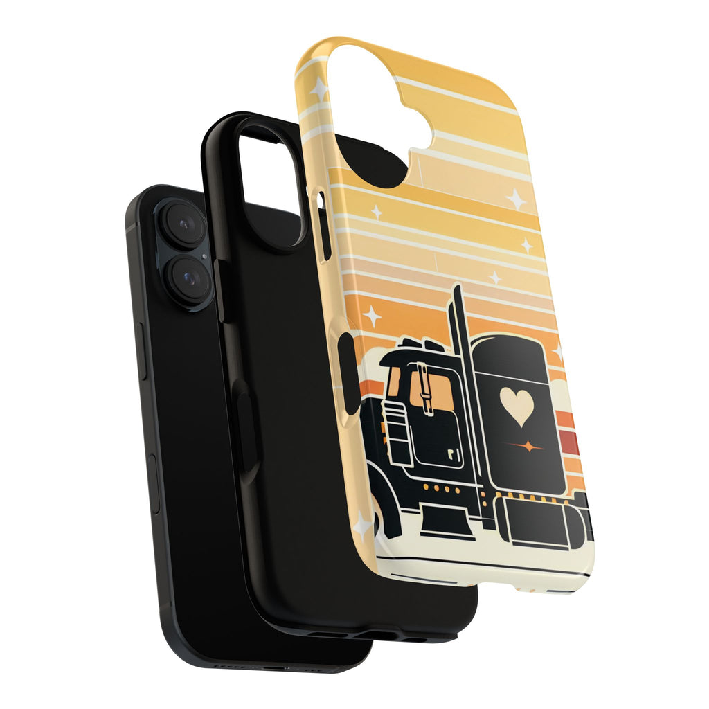 Trucker Heart Phone Case — Retro Semi Truck Protective Phone Cover