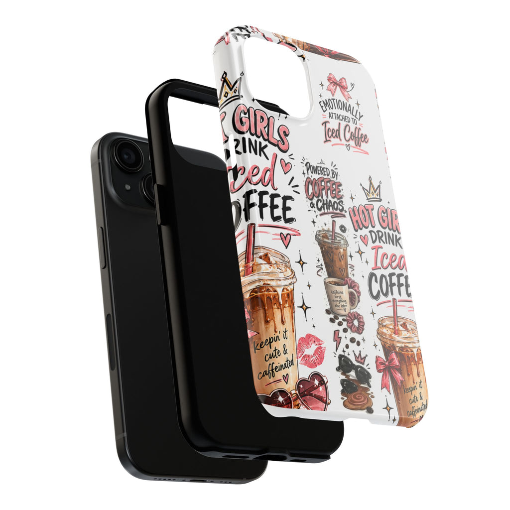 Iced Coffee Pattern Phone Case – "Powered by Coffee & Chaos" Tough Protective Case