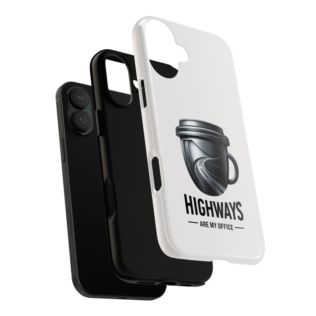 Hard Shell Phone Case — “Highways Are My Office” Travel Coffee Design