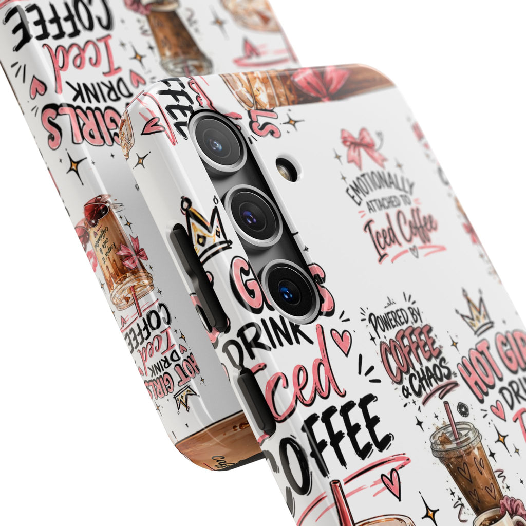 Iced Coffee Pattern Phone Case – "Powered by Coffee & Chaos" Tough Protective Case