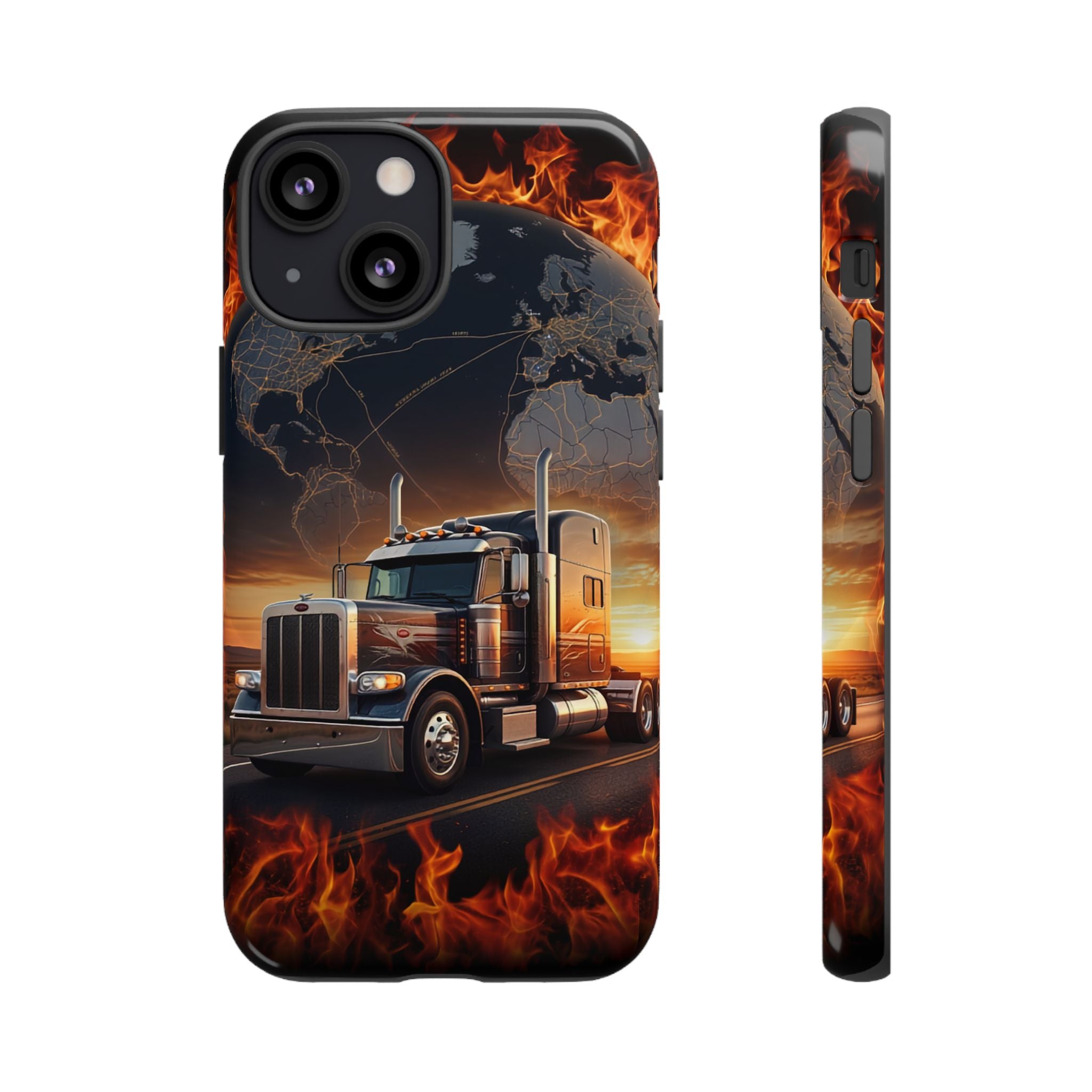 Truck Flames Phone Case — Bold Semi-Truck Globe Design