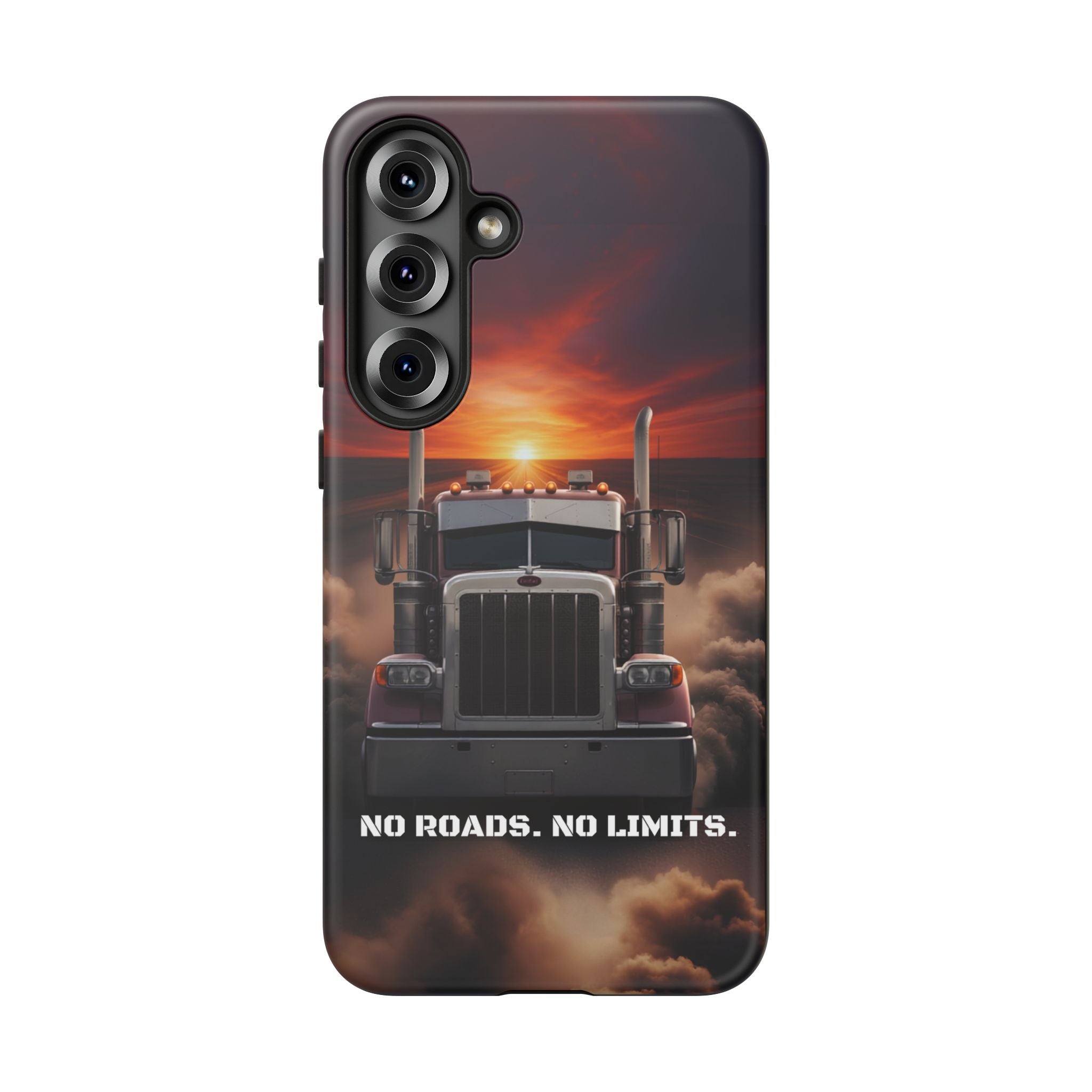 Truck Phone Case — "No Roads. No Limits." Sunset Semi Truck Protective Case