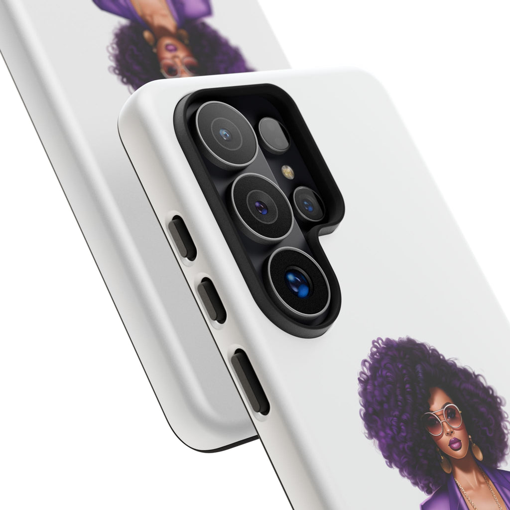 Purple Power Woman Phone Case — Afro Chic Businesswoman Protective Phone Cover