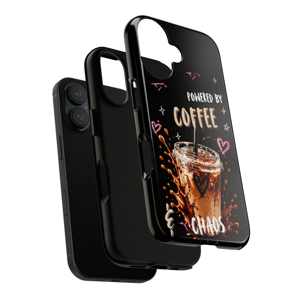 Phone Case — "Powered by Coffee & Chaos" Iced Coffee Protective Cover
