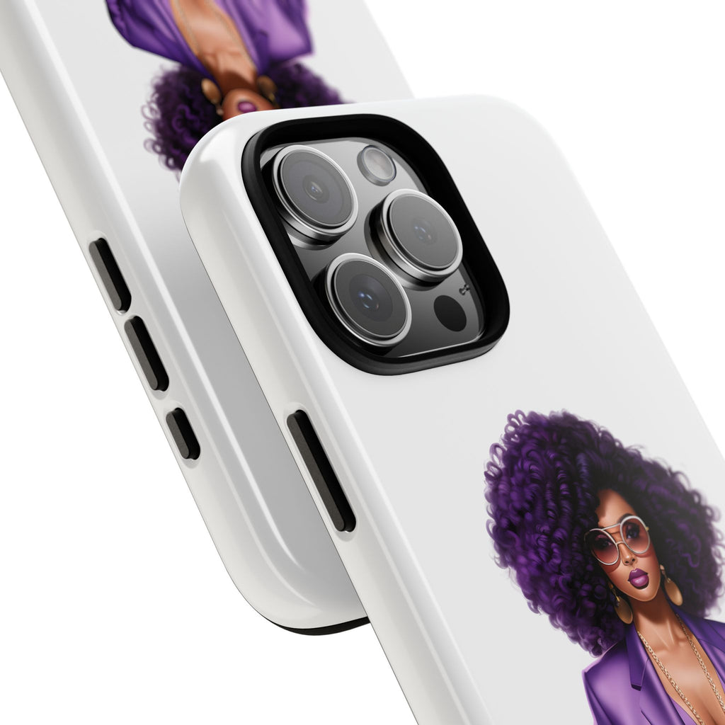 Purple Power Woman Phone Case — Afro Chic Businesswoman Protective Phone Cover