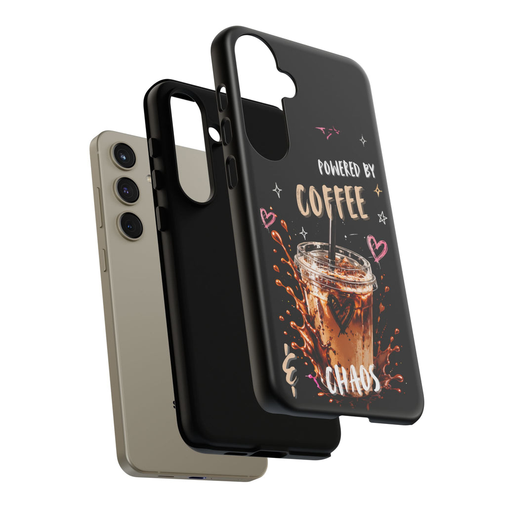 Phone Case — "Powered by Coffee & Chaos" Iced Coffee Protective Cover