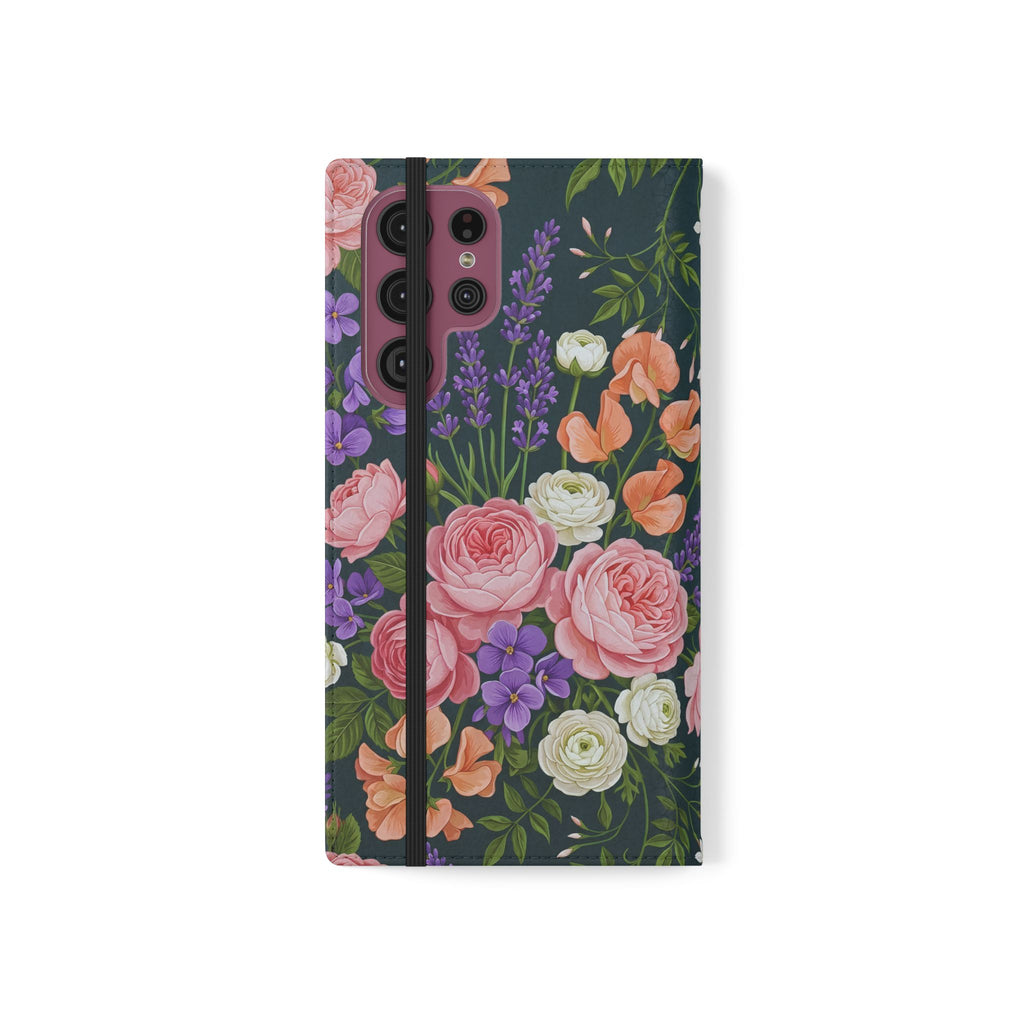Floral Flip Phone Case -Wallet Cover with Card Slots