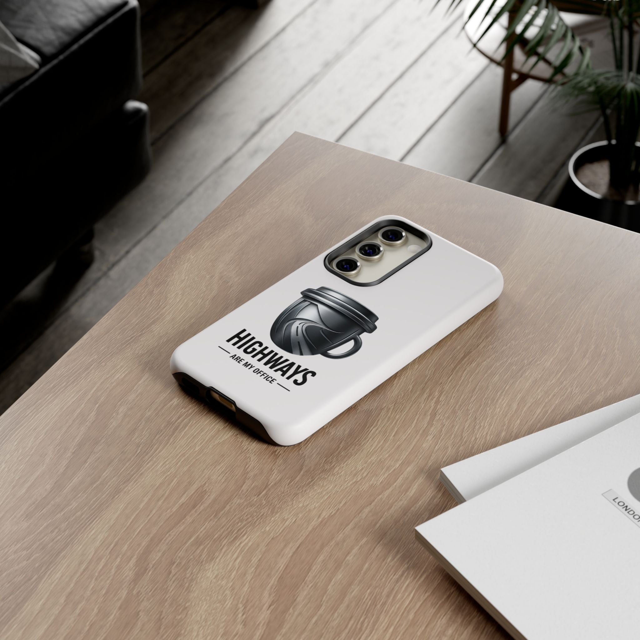 Hard Shell Phone Case — “Highways Are My Office” Travel Coffee Design