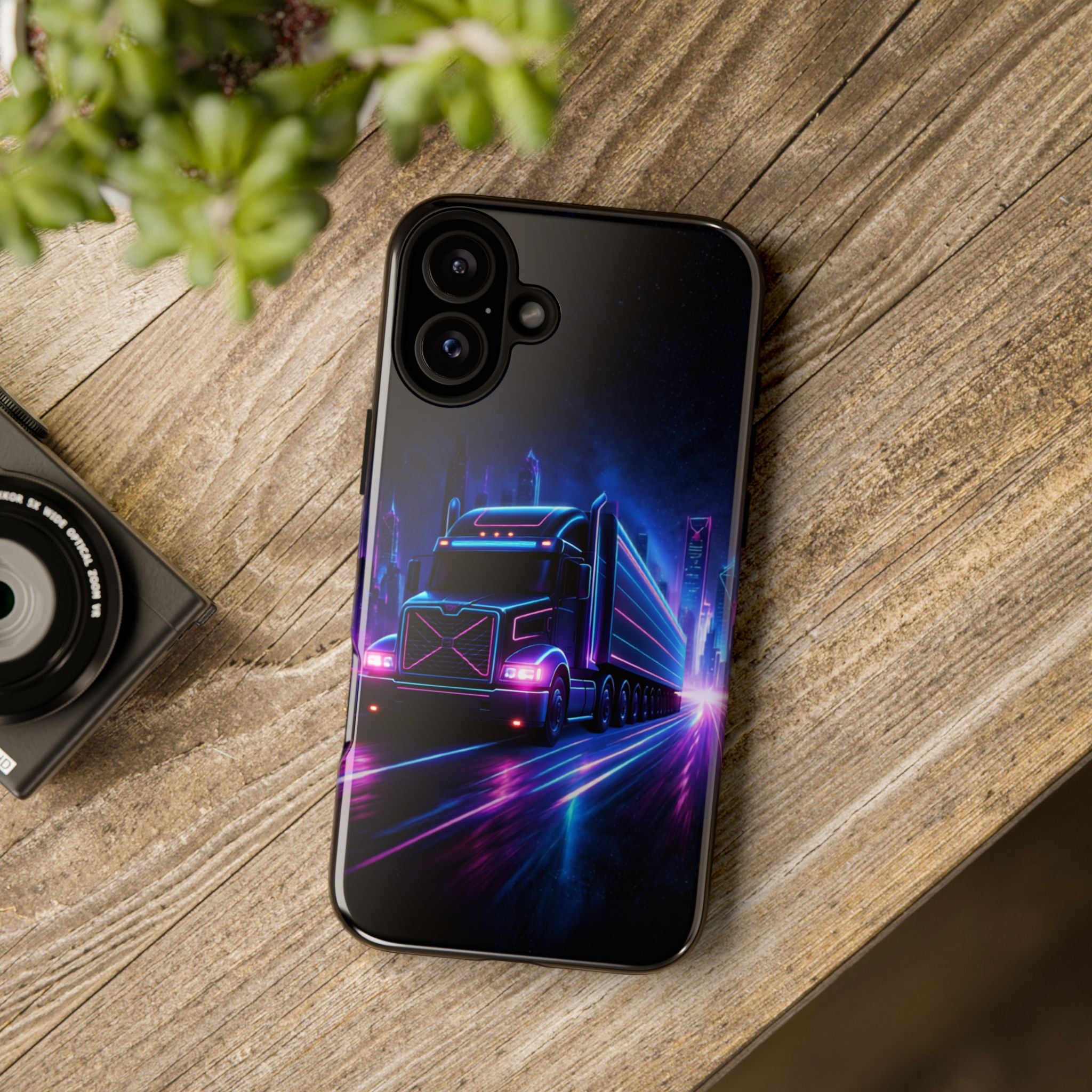 Neon Retro Rig Phone Case — Trucker Semi Truck Nightscape Protective Case