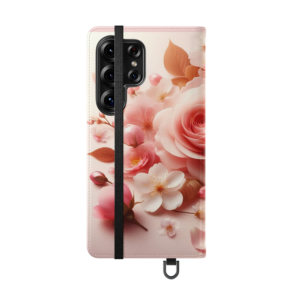 Floral Rose Flip Case — Pink Blossom Wallet Phone Cover