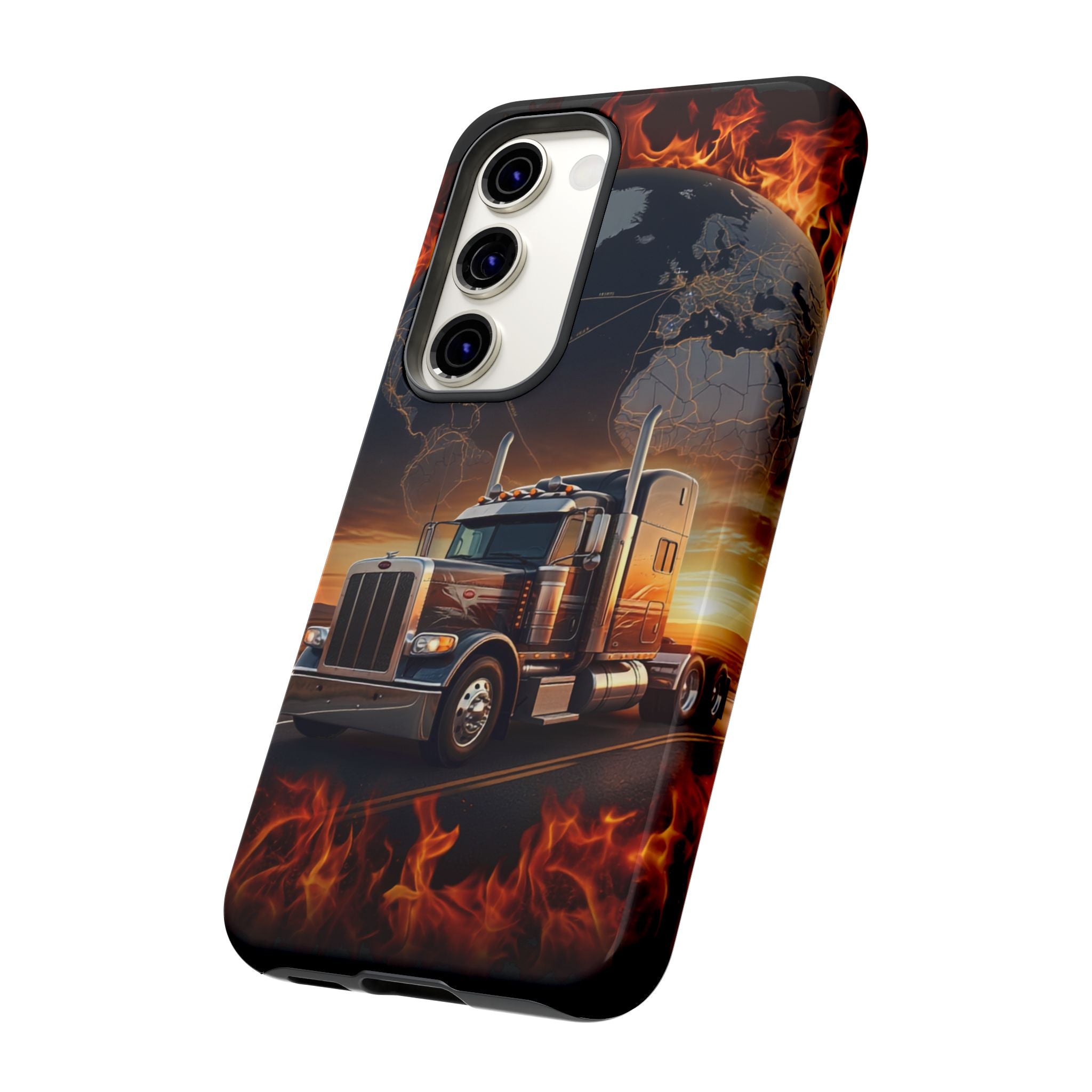 Truck Flames Phone Case — Bold Semi-Truck Globe Design