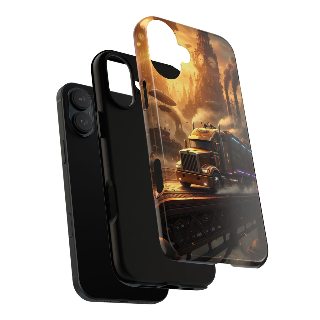 Steampunk Freightliner Phone Case — Rugged Trucking Cityscape iPhone Cover
