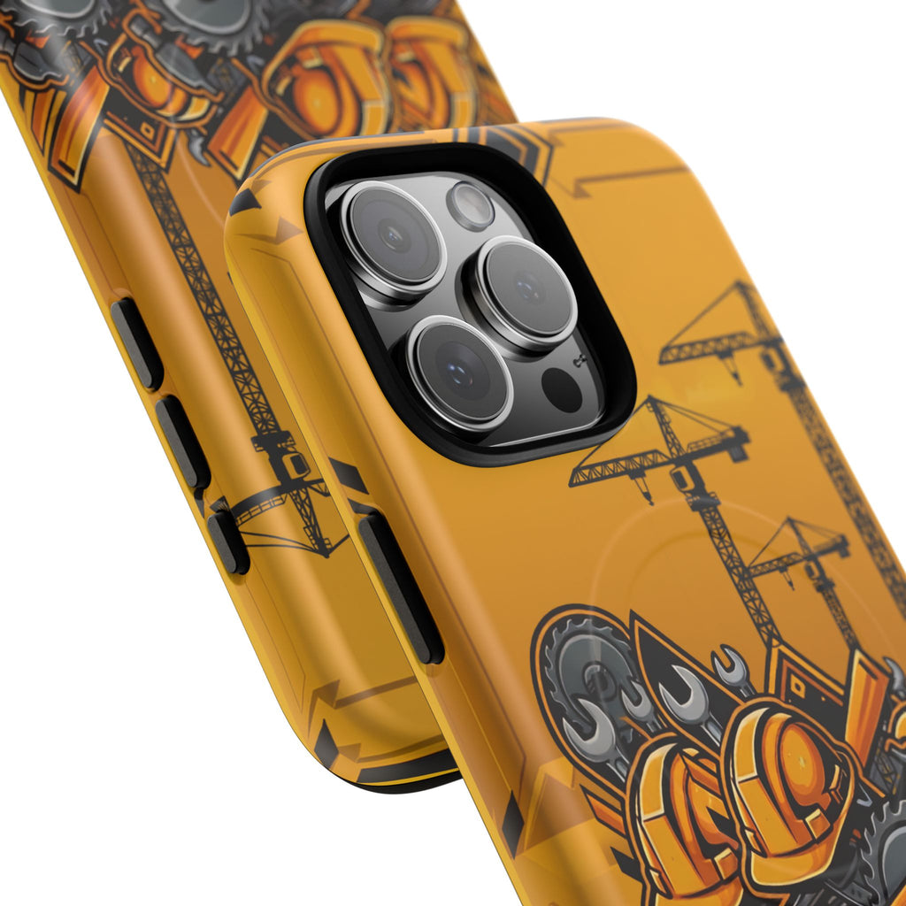 Construction Gear Tough Magnetic Phone Case — Worker Helmet & Tools Design