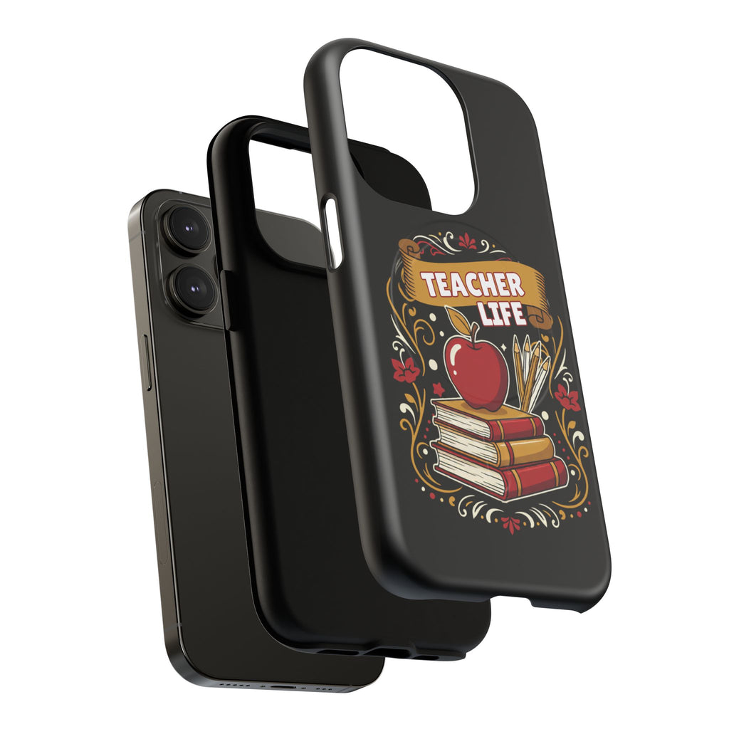 Teacher Life Phone Case - Tough Magnetic Protective Cover with Apple & Books Design